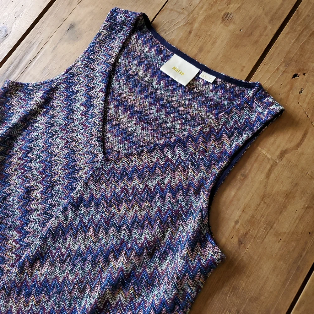 Anthropologie MAEVE Blue Motif Chevron Knit Dress Size Small
